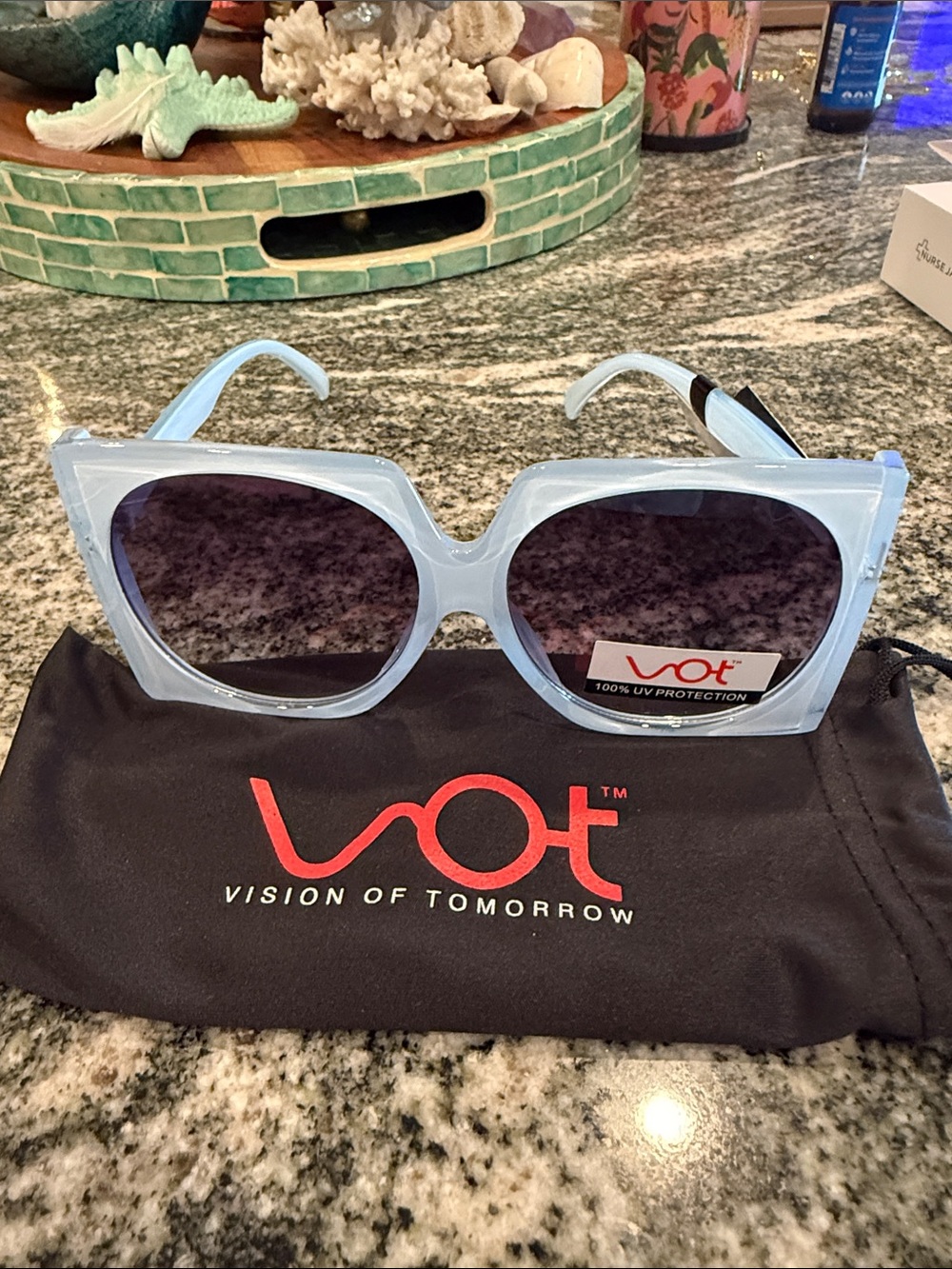 BNWT Light Blue / white translucent large stylish Women's Sunglasses